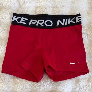 Nike Pro (S) Black-Waistband Red Compression Shorts